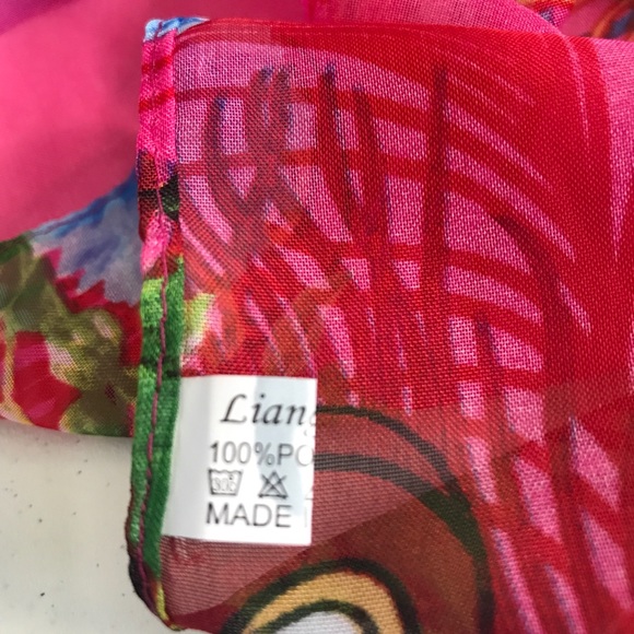 Bright pink long scarf. Peacock feathers/f… - Picture 6 of 7
